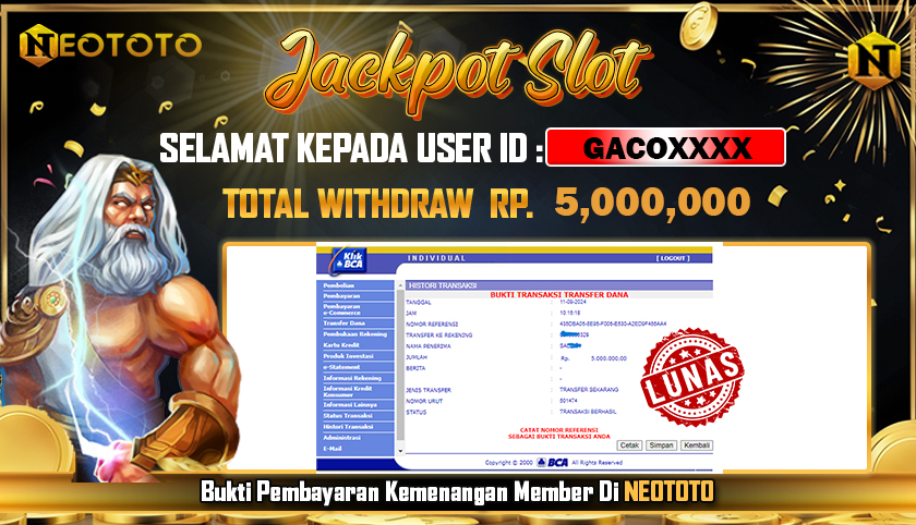 JACKPOT SLOT DARI MEMBER SETIA NEOTOTO HARI INI 11/09/2024 💸💸