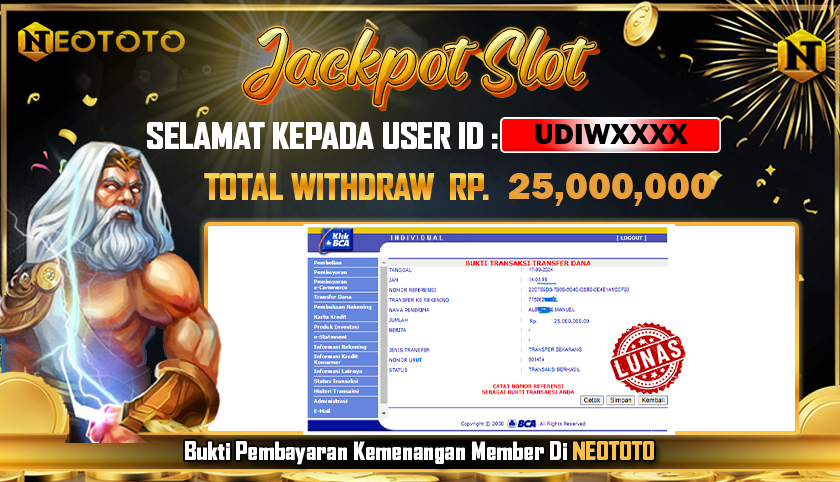 JACKPOT SLOT DARI MEMBER SETIA NEOTOTO HARI INI 17/09/2024 💸💸
