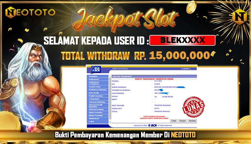 JACKPOT SLOT DARI MEMBER SETIA NEOTOTO HARI INI 03/12/2024 💸💸