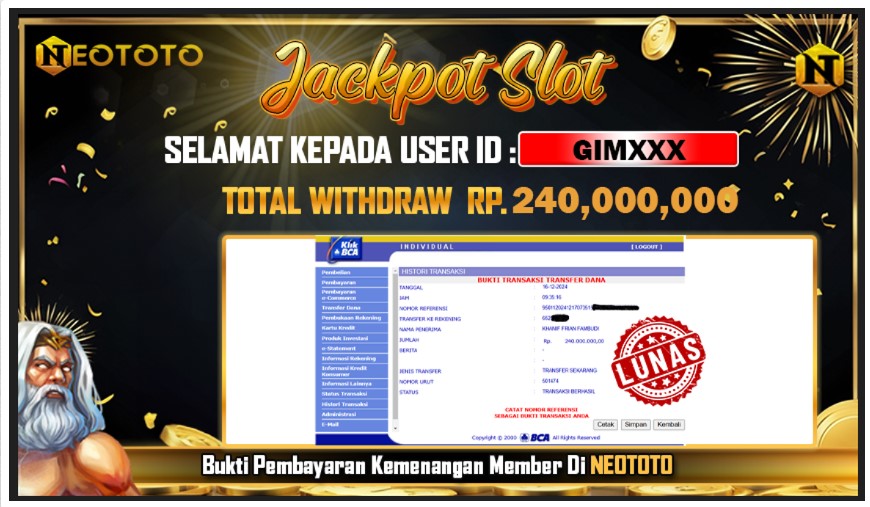 JACKPOT SLOT DARI MEMBER SETIA NEOTOTO HARI INI 16/12/2024 💸💸