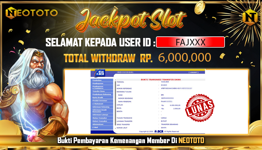 JACKPOT SLOT DARI MEMBER SETIA NEOTOTO HARI INI 14/03/2025 💸💸