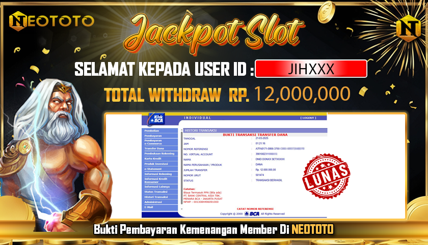 JACKPOT SLOT DARI MEMBER SETIA NEOTOTO HARI INI 21/03/2025 💸💸