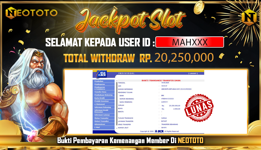 JACKPOT SLOT DARI MEMBER SETIA NEOTOTO HARI INI 14/03/2025 💸💸