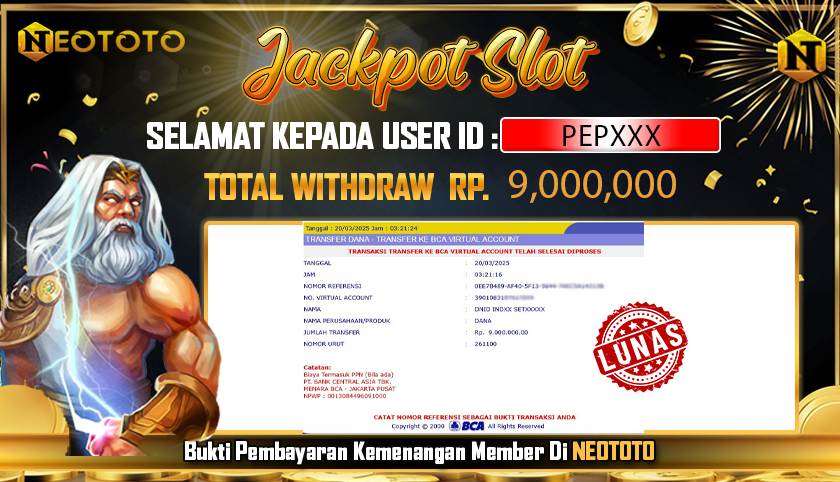 JACKPOT SLOT DARI MEMBER SETIA NEOTOTO HARI INI 20/03/2025 💸💸