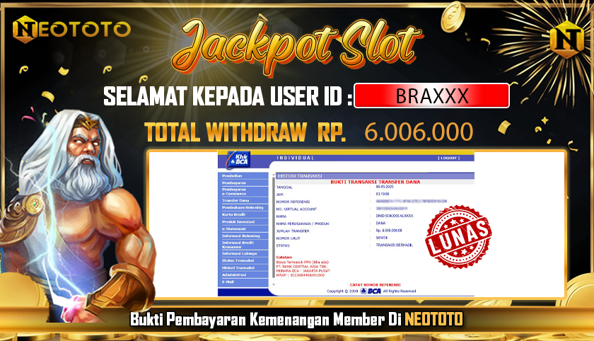 JACKPOT SLOT DARI MEMBER SETIA NEOTOTO HARI INI 06/05/2025 💸💸
