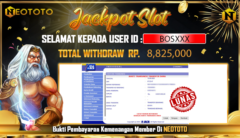 JACKPOT SLOT DARI MEMBER SETIA NEOTOTO HARI INI 15/06/2025 💸💸