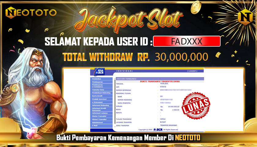 JACKPOT SLOT DARI MEMBER SETIA NEOTOTO HARI INI 16/06/2025 💸💸