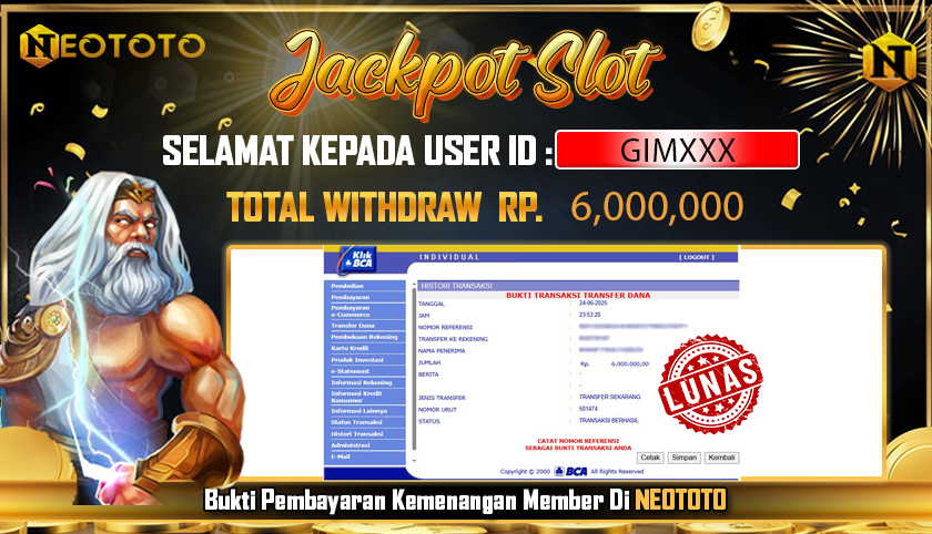 JACKPOT SLOT DARI MEMBER SETIA NEOTOTO HARI INI 24/06/2025 💸💸