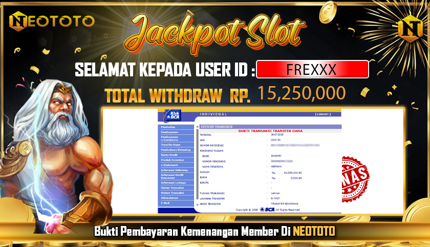 JACKPOT SLOT DARI MEMBER SETIA NEOTOTO HARI INI 31/07/2025 💸💸
