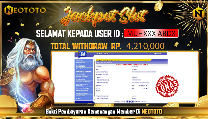 JACKPOT SLOT DARI MEMBER SETIA NEOTOTO HARI INI 28/07/2025 💸💸