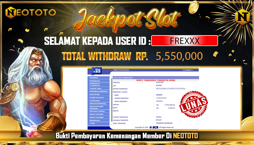 JACKPOT SLOT DARI MEMBER SETIA NEOTOTO HARI INI 05/08/2025 💸💸