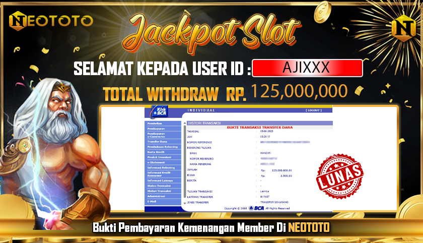 JACKPOT SLOT DARI MEMBER SETIA NEOTOTO HARI INI 05/08/2025 💸💸