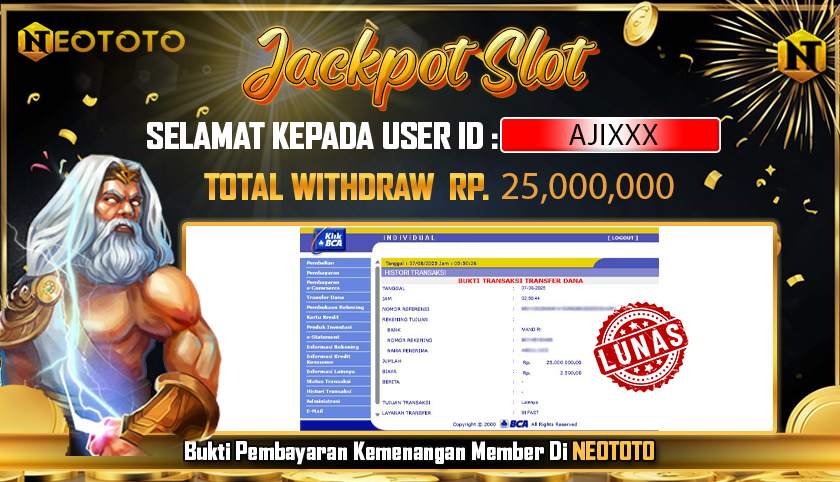 JACKPOT SLOT DARI MEMBER SETIA NEOTOTO HARI INI 07/08/2025 💸💸