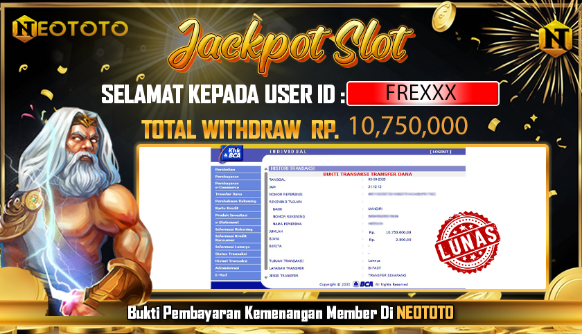 JACKPOT SLOT DARI MEMBER SETIA NEOTOTO HARI INI 03/08/2025 💸💸