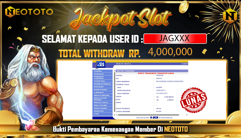 JACKPOT SLOT DARI MEMBER SETIA NEOTOTO HARI INI 05/08/2025 💸💸