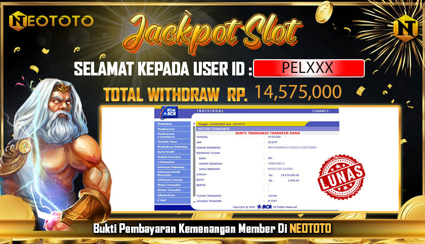 JACKPOT SLOT DARI MEMBER SETIA NEOTOTO HARI INI 03/08/2025 💸💸
