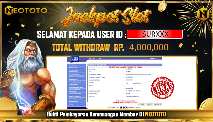 JACKPOT SLOT DARI MEMBER SETIA NEOTOTO HARI INI 06/08/2025 💸💸
