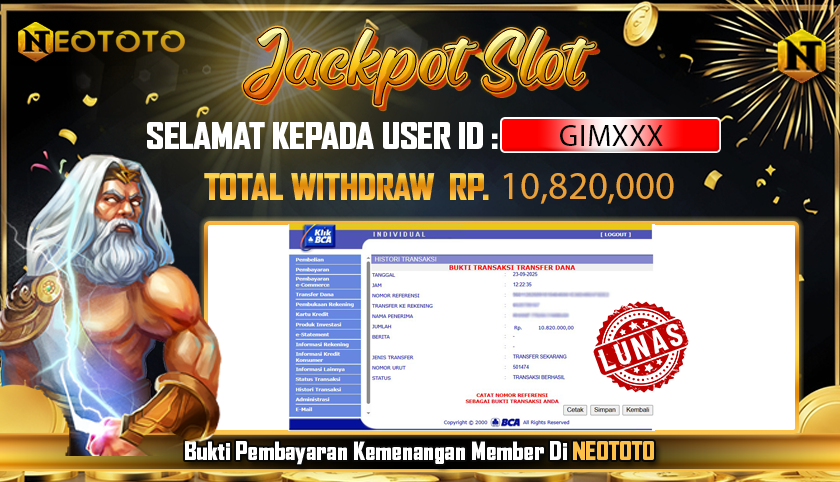 JACKPOT SLOT DARI MEMBER SETIA NEOTOTO HARI INI 23/09/2025 💸💸