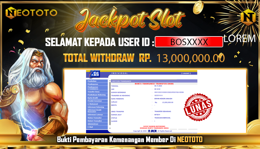 JACKPOT SLOT DARI MEMBER SETIA NEOTOTO HARI INI 05/11/2025 💸💸