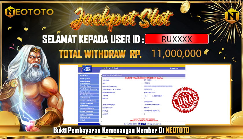 JACKPOT SLOT DARI MEMBER SETIA NEOTOTO HARI INI 27/11/2025 💸💸
