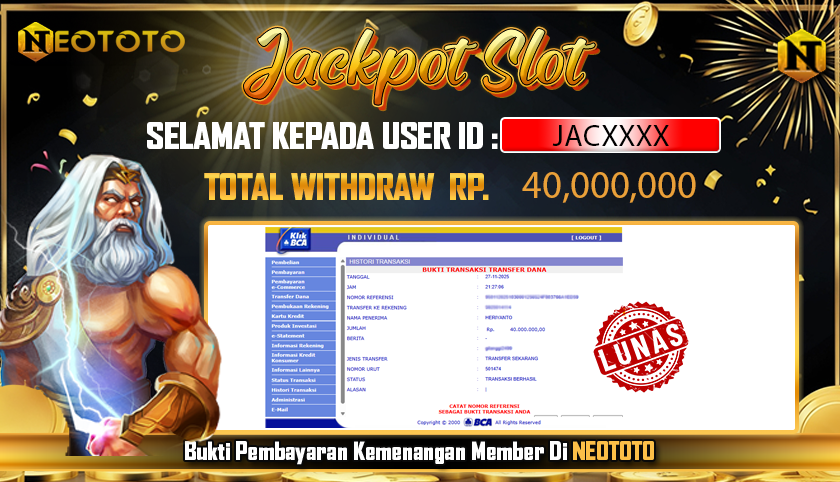 JACKPOT SLOT DARI MEMBER SETIA NEOTOTO HARI INI 27/11/2025 💸💸