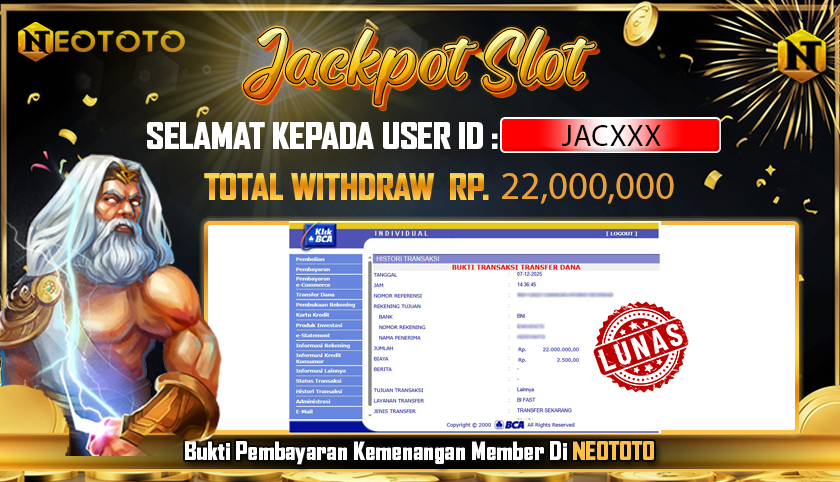 JACKPOT SLOT DARI MEMBER SETIA NEOTOTO HARI INI 07/12/2025 💸💸